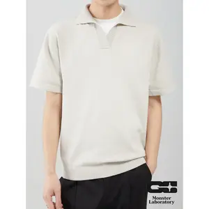 【5.10 Coming Soon】Monster Lab Men's Knit Gray Polo Shirt, Short Sleeve Collared Tee, Relaxed Fit, Soft Lightweight, Classic Minimalist Casual Style #757