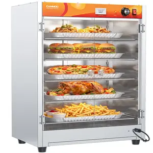 CAMMOO 133Qt 5-Tier 900W Commercial Food Warmer w/ 304 Blued Stainless Steel Heating Element, Double-Tempered Glass Door, Adjustable Shelf, Electric Catering Hot Box Countertop Heated Holding Cabinet