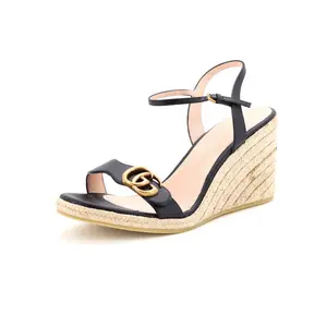 Pre-owned Gucci Women's Aitana Wedge Espadrilles Leather by Rebag