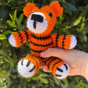 Tony the Tiger Crochet Tiger Animal Decorative Display Figurine Handmade 8 1/2 Inches Tall 6 Inches Long Yarn Safety Eyes Polyfil Collectible