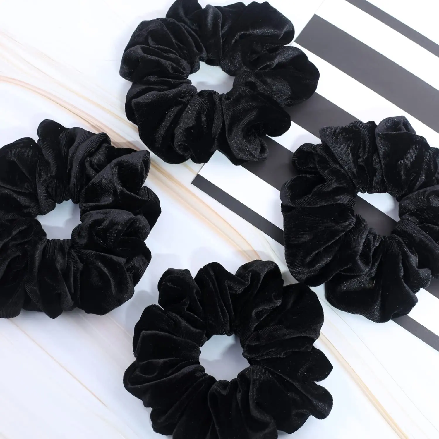 Extra Large Scrunchies for Women's Thick Hair, Premium Velvet Soft Jumbo Scrunchy, XL 6 inch Big Elastic Band Hair Accessories, 4 Pack, Black