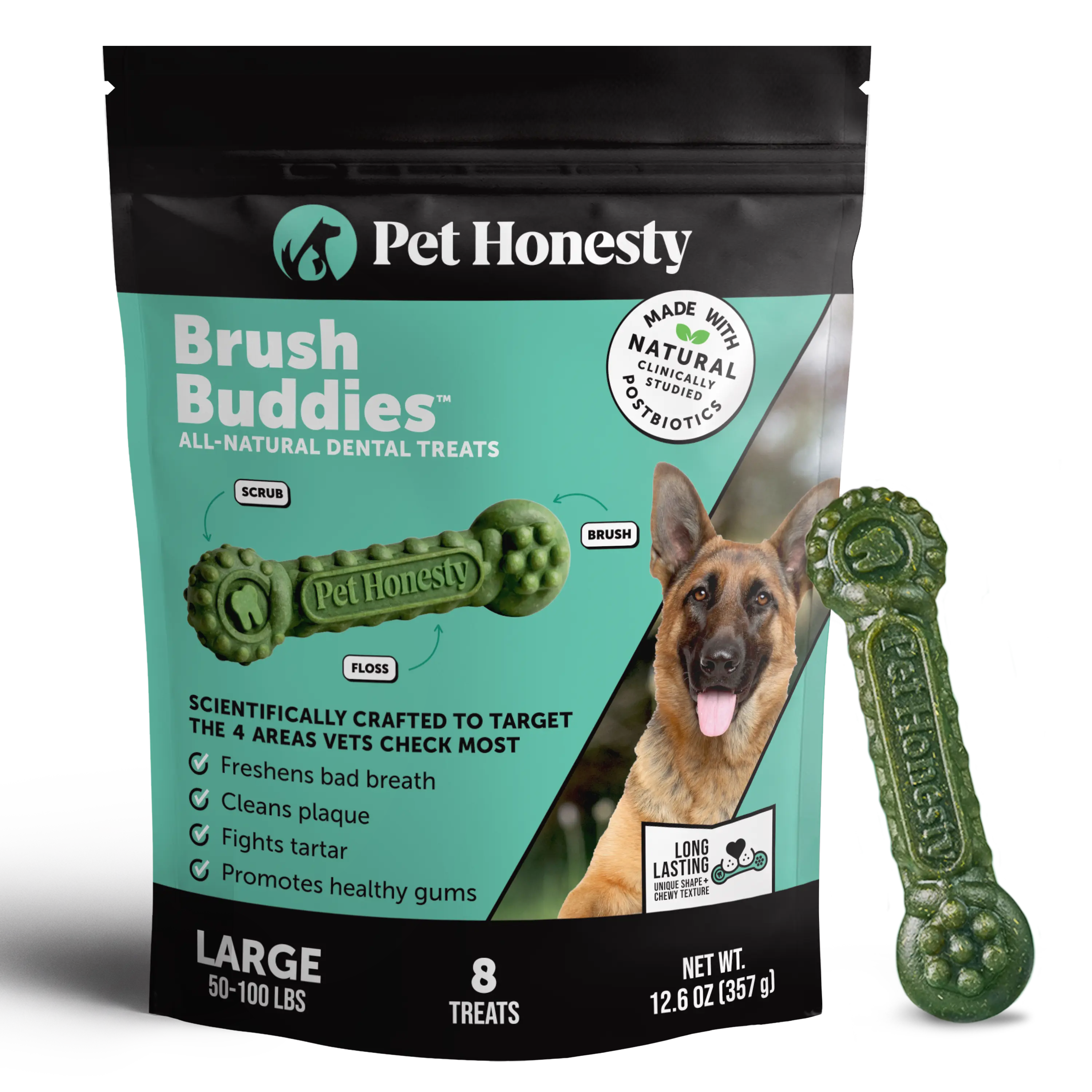 Brush Buddies All-Natural + Long Lasting Dental Treats for Large Sized Dogs - 8 Count Brush Buddies All-Natural + Long Lasting Dental Treats for Large Sized Dogs - 8 Count