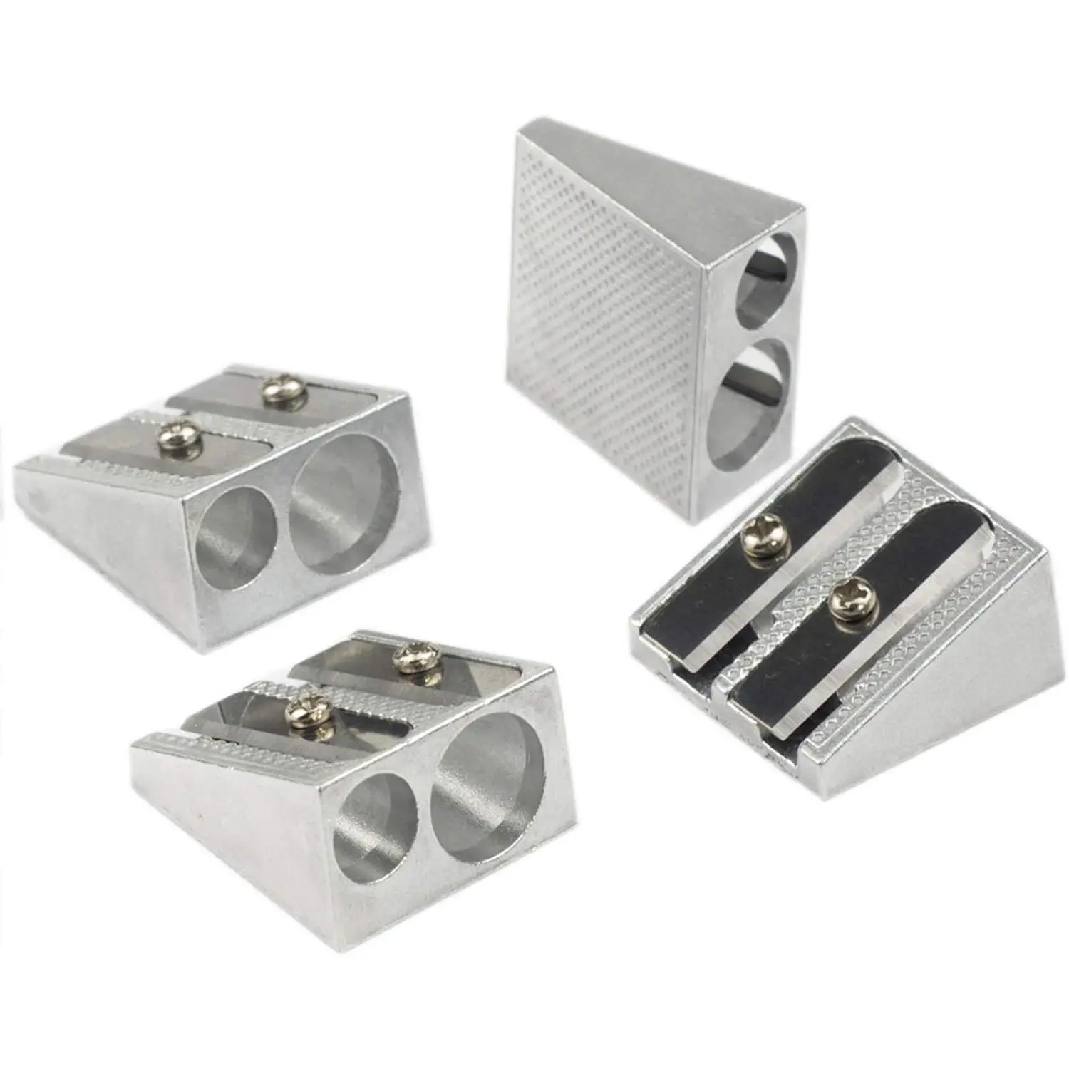 Pencil Sharpeners Manual  Metal Dual Sharpening  Double Holes Rectangular Pencil Sharpener for Colored Graphite Pencils Crayons , Pack of 4,