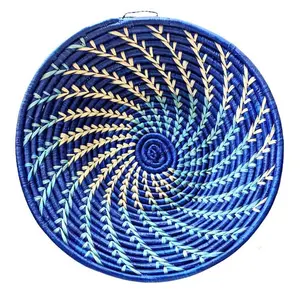 Large Blue White Woven African Basket