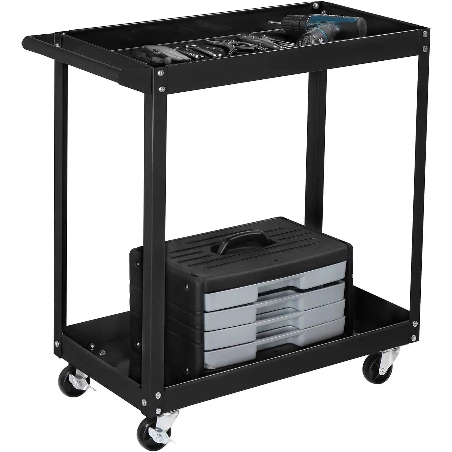 Rolling Tool Cart On Wheels w/2 Brake, 220 LBS Capacity Heavy Duty Commercial Utility Tool Service Cart, Tool Organizer for Mechanic,Garage,Workshop,Warehouse & Repair Shop