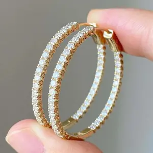 Fashionable and Shiny Synthetic Cubic Zirconia Hoop Round Earrings, Elegant Banquet Jewelry Accessories for Women