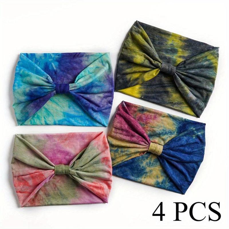 4PCS Wide Headbands Stretch Turban Knotted Hairbands Elastic Yoga Workout Sweatband Running Sport Head Scarf Large African Head Wraps for Women
