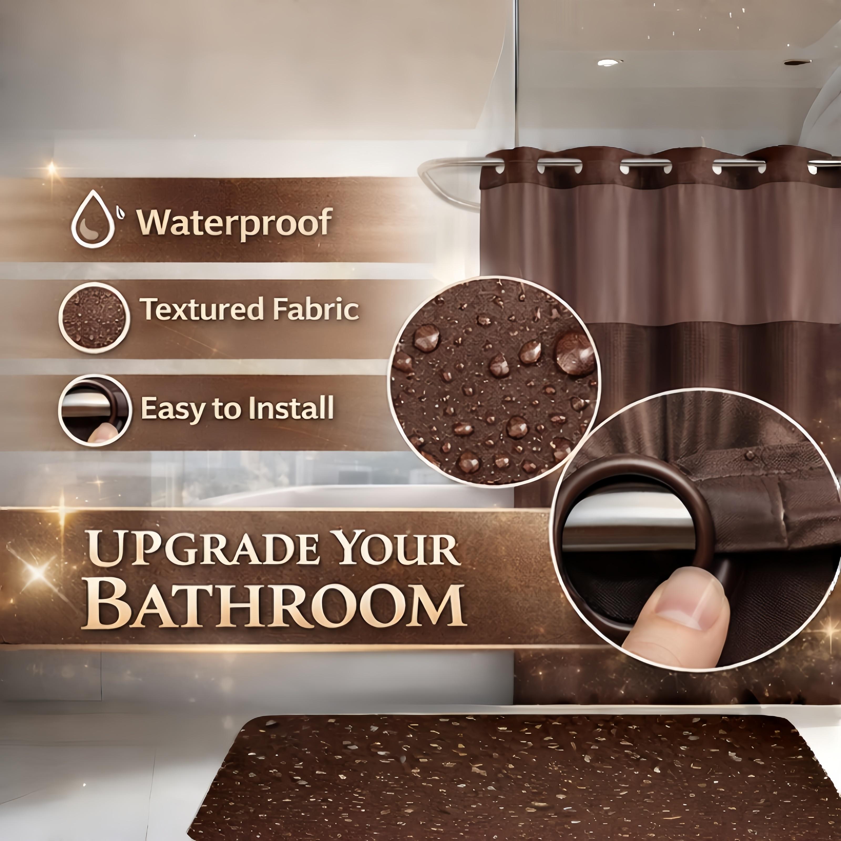 Blue Double Layer Waffle-Pattern Shower Curtain - NoHook Snap-in Liner, Fabric Waterproof Inner & WashableWhite Outer Cloth, Modern Bathroom Accessory for Home/Hotel/Salon/Dorm, 72x75 Inch