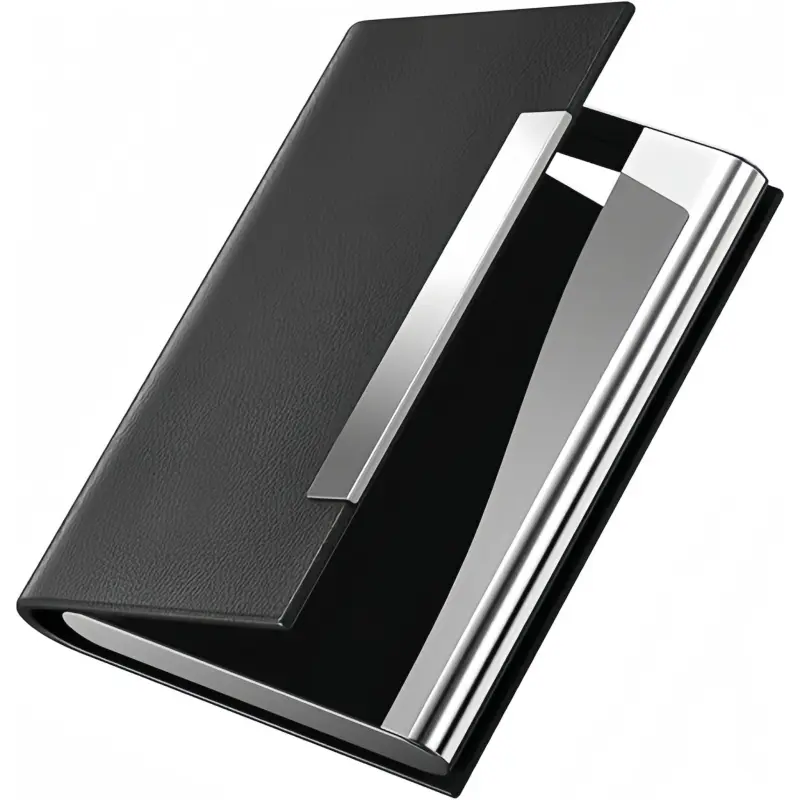 Business Card Holder / Protective Case - Professional, All-in-One Leather and Stainless Steel Multifunctional Wallet, Credit Card and ID Holder / Membership Card Holder, Unisex, Everyday Essential, Perfect Gift
