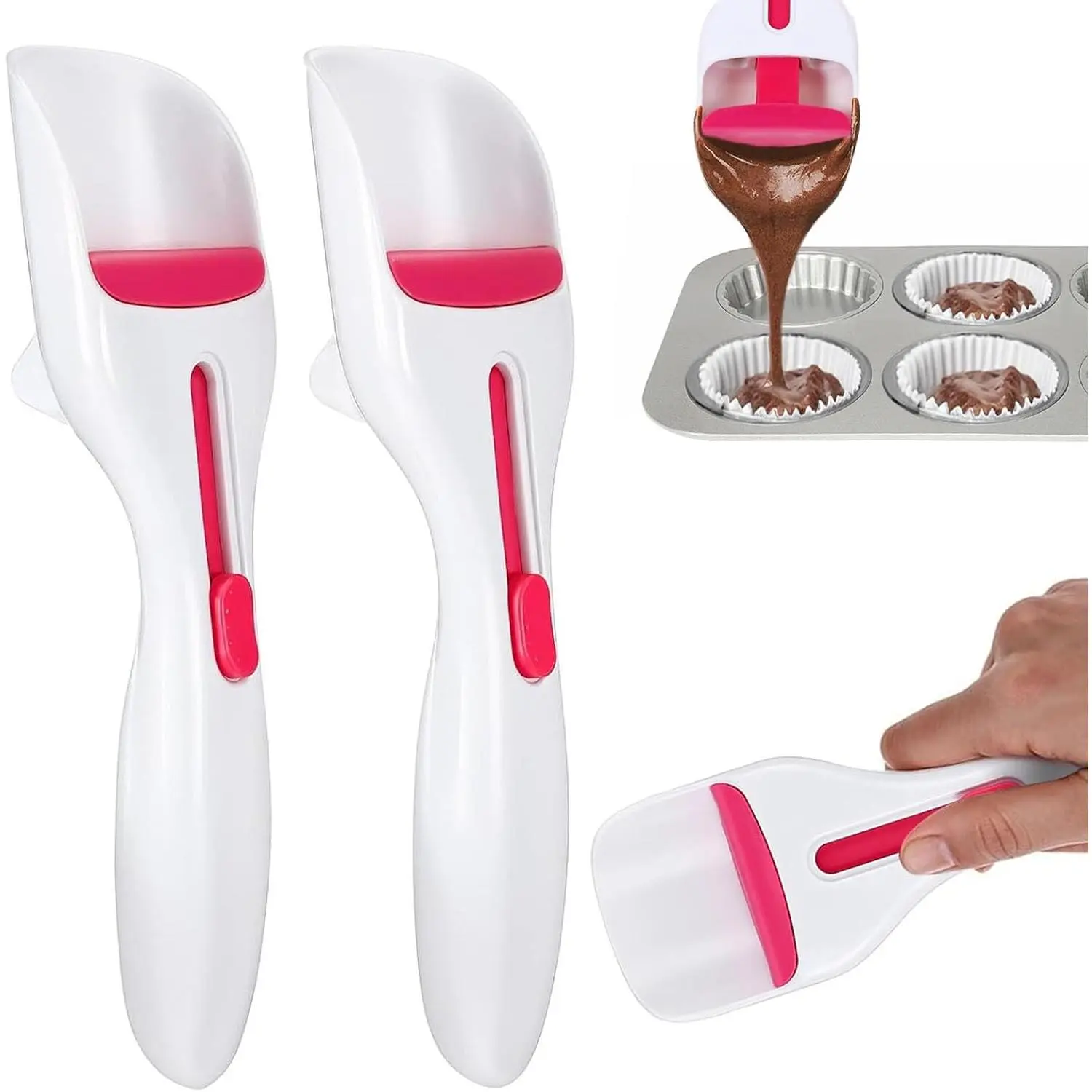 Cupcake Scoop Batter Dispenser, Muffin Scoops for Baking, BPA Free One Touch Slide Dispenser for Cupcakes Cookie Dough Pancakes - Unique Baking Supplies