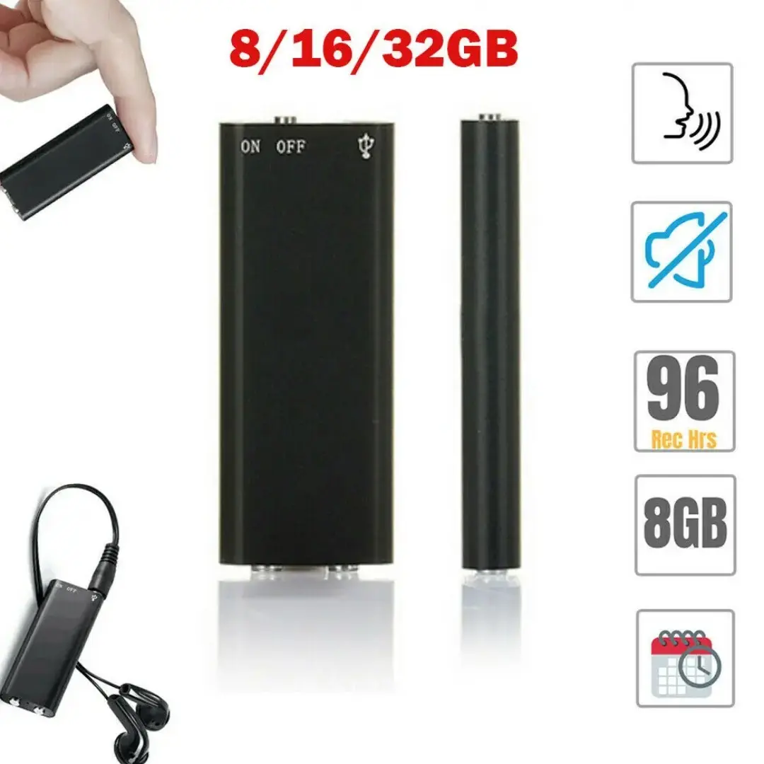 Professional Digital Voice Recorder - 4-32GB Storage, 8GB MP3/WAV/WMA Player, 3.5mm Compatibility, Sound Activation, Noise Reduction, USB 2.0 Support, Built-in Batteries, Metal Body, Mp3 Player, 13 Hours