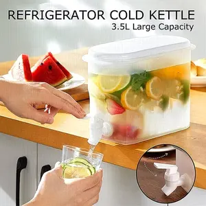 3.5L Plastic Beverage Dispenser with Faucet, Large Capacity Container, Cold Water Jug, Iced Tea Pitcher, Ideal for Summer Parties, Music Festivals, Refrigerator