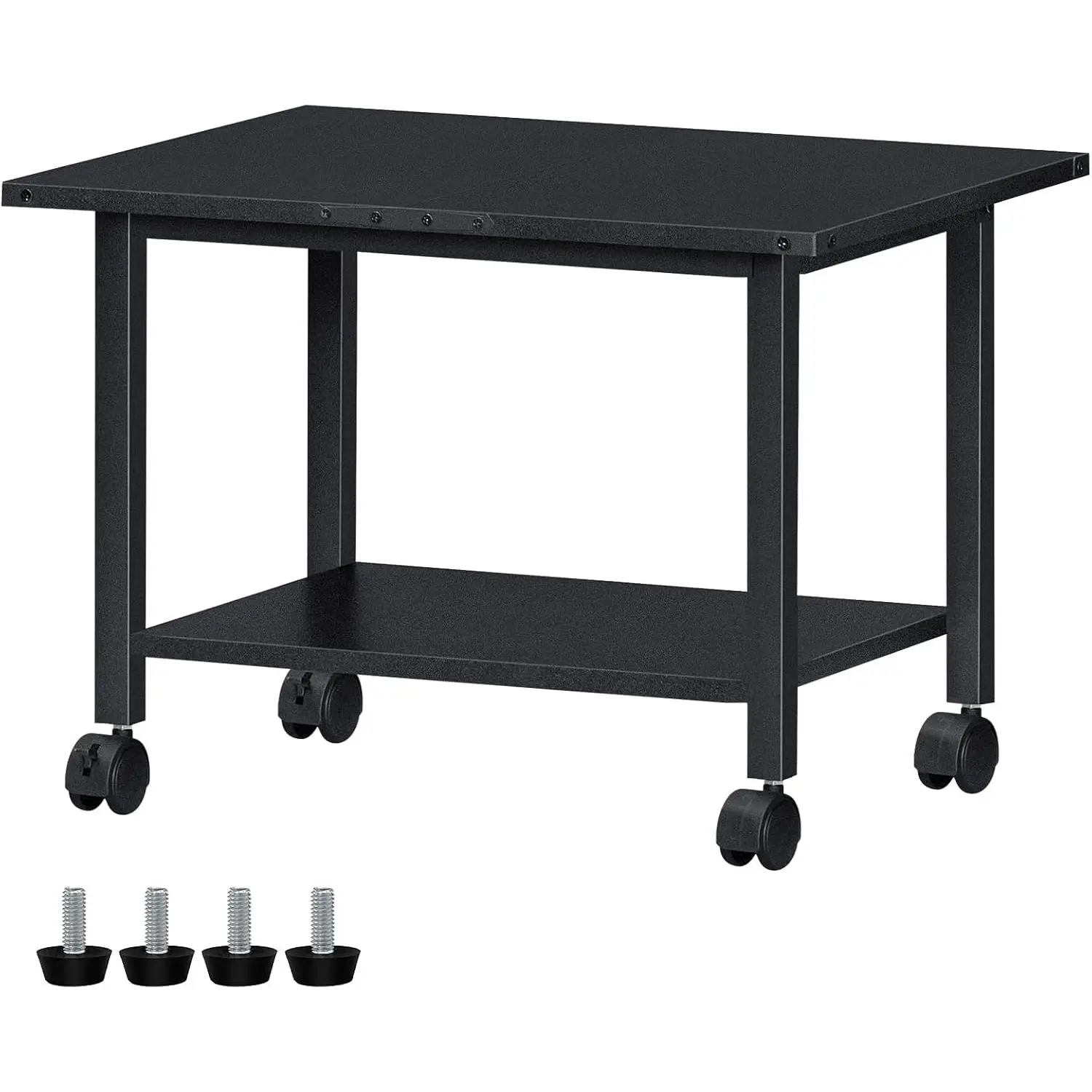 Under Desk Printer Stand, 2-Tier Industrial Mobile Printer Table with Storage Shelf and Steel Frame, Rolling Printer Cart Holder with Lockable Wheels for Home, Office (Black)