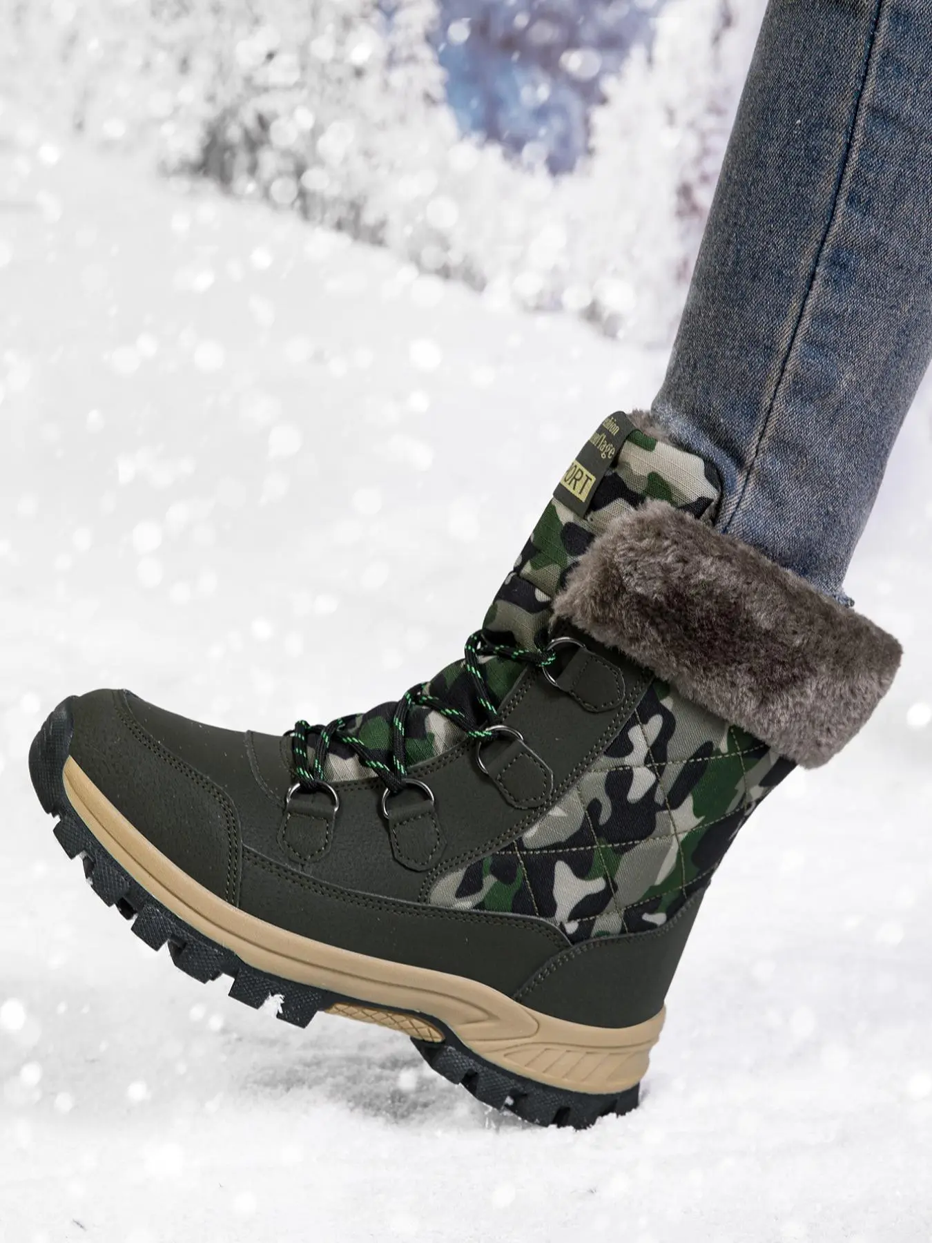 Women's Winter Outdoor Thermal Lined Hiking Shoes, Warm & Non-slip Snow Boots, Casual Sporty Lace Up High Top Shoes for Outdoor Activities