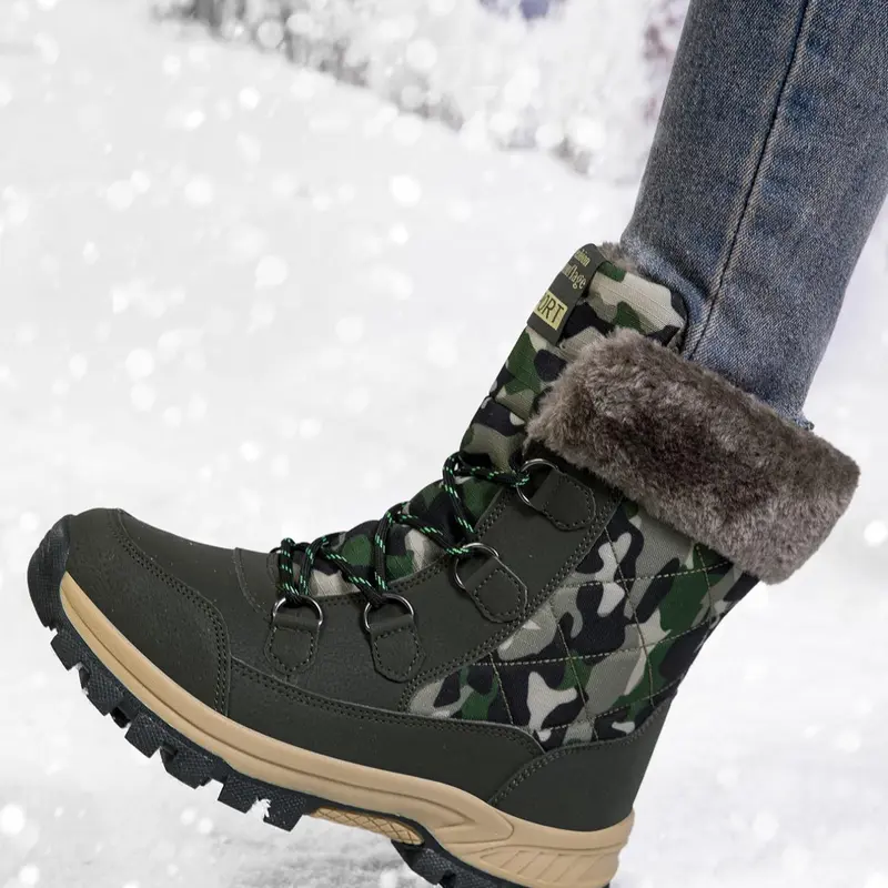 Women's Winter Outdoor Thermal Lined Hiking Shoes, Warm & Non-slip Snow Boots, Casual Sporty Lace Up High Top Shoes for Outdoor Activities