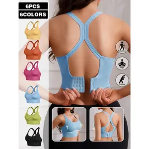 6-Pack Women's Sports Bra-Seamless, without Steel Ring Support, Breathable and Comfortable, Anti-Sagging, Removable Cushion, 6 Colors (Orange, Blue, Black, Pink, Green, Yellow), suitable for Yoga, Exercise and Active Lifestyle, Fitness Support Bra | Sport