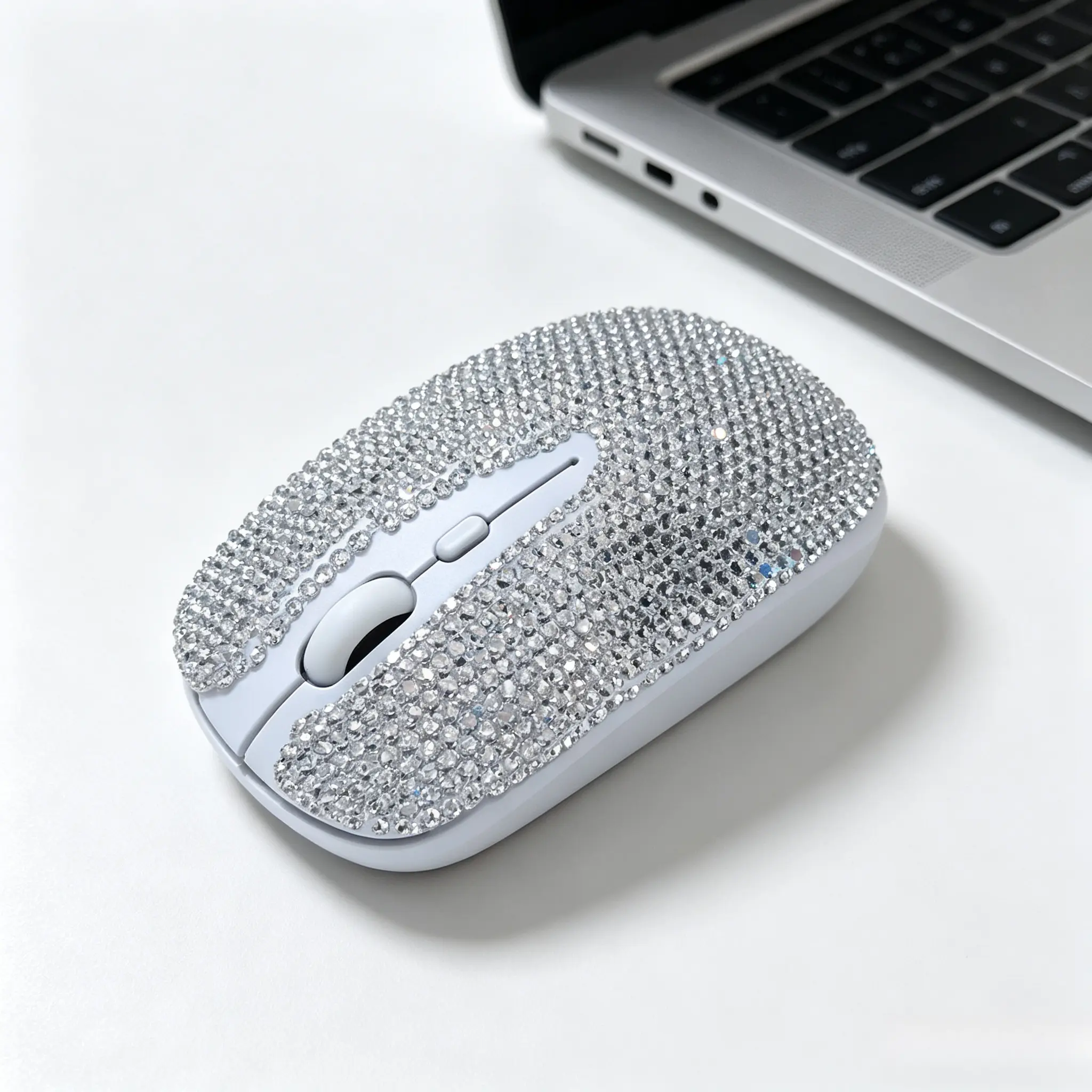 Diamond-Studded Silent Wireless Mouse with Silent Clicks & Trendy Look - Compatible with Laptops, Personal Computers