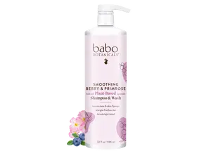 Babo Botanicals Smoothing Berry & Primrose Shampoo & Wash - Made with Plant-Based Ingredients, Restores Shine & Calms Flyaways, Detangles & Softens Hair, Dermatologist Tested, 32 fl oz (946 ml)