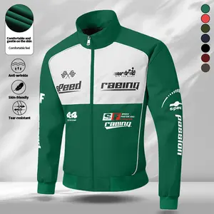 Men's Casual Stand Collar Jacket with Racing Theme Design, Durable Windproof Material, Suitable for Riding, Sports, and Everyday Wear, All-Season Versatile Jacket