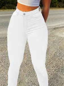 Women's Solid High Waist Slim Skinny Pants, Elegant Fashion Casual Trousers for Daily Outdoor Wear, Women's Bottoms for All Seasons