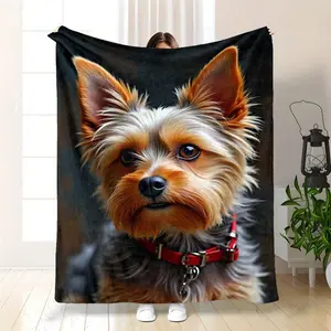 1pc Yorkie Dog Portrait Blanket - Soft Flannel All-Season Cozy Throw With Yorkshire Terrier Face, Brown & Pet Bedspread Home, Travel, Office, Camping - Dog Lovers Blanket, Bed Bla Blanket, Bed Blanket, Valentine's Day, New Year