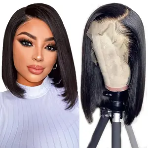 13x6 Bob Lace Front Wigs Human Hair HD Transparent Pre Plucked 200% Density Short Straight Bob Wigs for Women