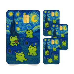 Cute Frogs In Van Gogh Starry Night Credit Card Sticker Cover - Vinyl Laminated Debit Card Skin - Cute Art