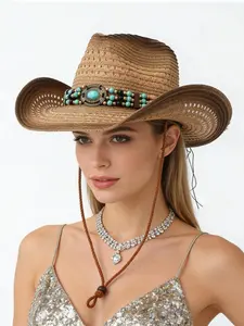 Women's Summer Straw Hat, Vintage Ethnic Style Sun Protection Cap, UV Protection Beach Hat, Retro Design for Women