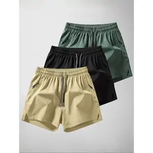 Men’s solid gym shorts with zippered pockets, lightweight athletic shorts, breathable quick-drying shorts for outdoor basketball running training, casual sporty shorts for summer