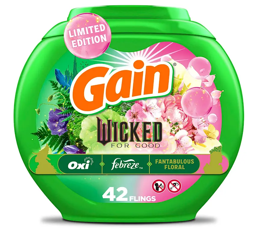 Gain Flings! "Wicked: For Good" Limited Edition Laundry Detergent Pacs, 42 Count, Fantabulous Floral Scent, 3 in 1 HE Detergent Pacs with Oxi Boost and Febreeze