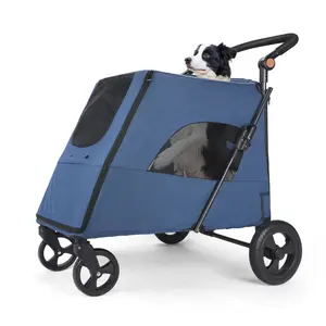 Upgraded Dog Stroller for Medium Large Dogs - Upto 120 lbs Pet Jogger Wagon, Travel Folding Carrier with Adjustable Handle, Sunroof, Rear Brake, Security Leash, Gray