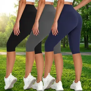 Women's High-Waisted 3-Pack Capri Leggings for Women - Knee-Length, Stretchy, Breathable Fabric for Summer Activewear, Fitness & Casual Wear1
