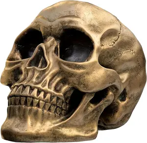 Vintage Golden Life-Size Human Skull | Premium Resin Halloween Decor for Home Office | Must-Have for Gothic Lovers