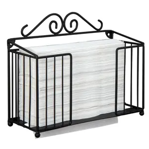 Black Metal Bathroom Folded Paper Towel Holder, Wall Mounted Disposable Napkin Dispenser Rack