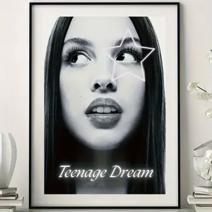 Black and White Star Portrait Canvas Wall Art, Modern Aesthetic Face Poster Print, Minimalist Glam Room Decor, Unframed Canvas Poster for Bedroom Living Room