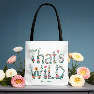 Custom That’s Wild Floral Tote Bag – Personalized Name Canvas Bag, Cute Boho Reusable Eco Shopping Tote, Nature Lover Gift With Colorful Flower Design
