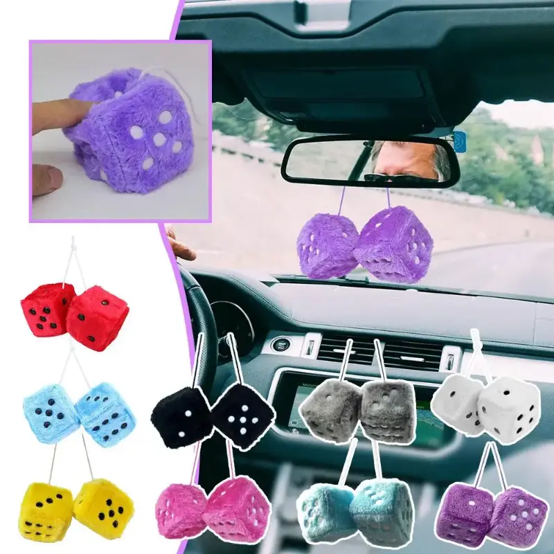 car trinkets 2pcs Long Hair Hot Stamping Dot Dice Plush Toy Cube Pendant Car Ornament Sieve Anime Car Decoration Accessories Auto Pendant Universal Breathable Leather Seat Covers best  car  air  freshener sea turtle anti-slip boat  mat cup holder pad dark
