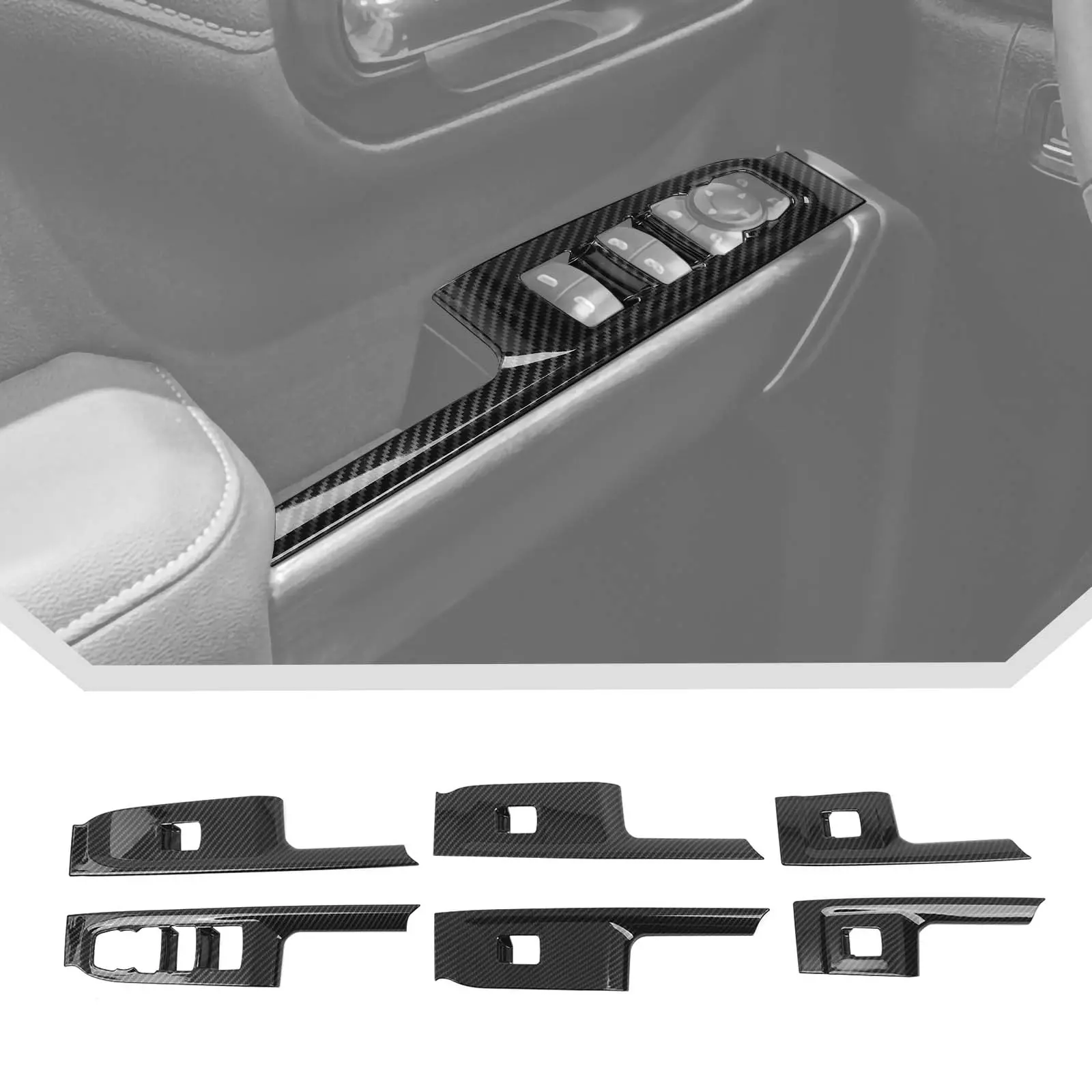 Carbon Fiber Look ABS Window Lift Switch Panel Trim Cover, Car Interior Decorative Car Accessories, Aftermarket for 2019-2021 Chevy Silverado & GMC Sierra Semi Trucks, Cars Accessories