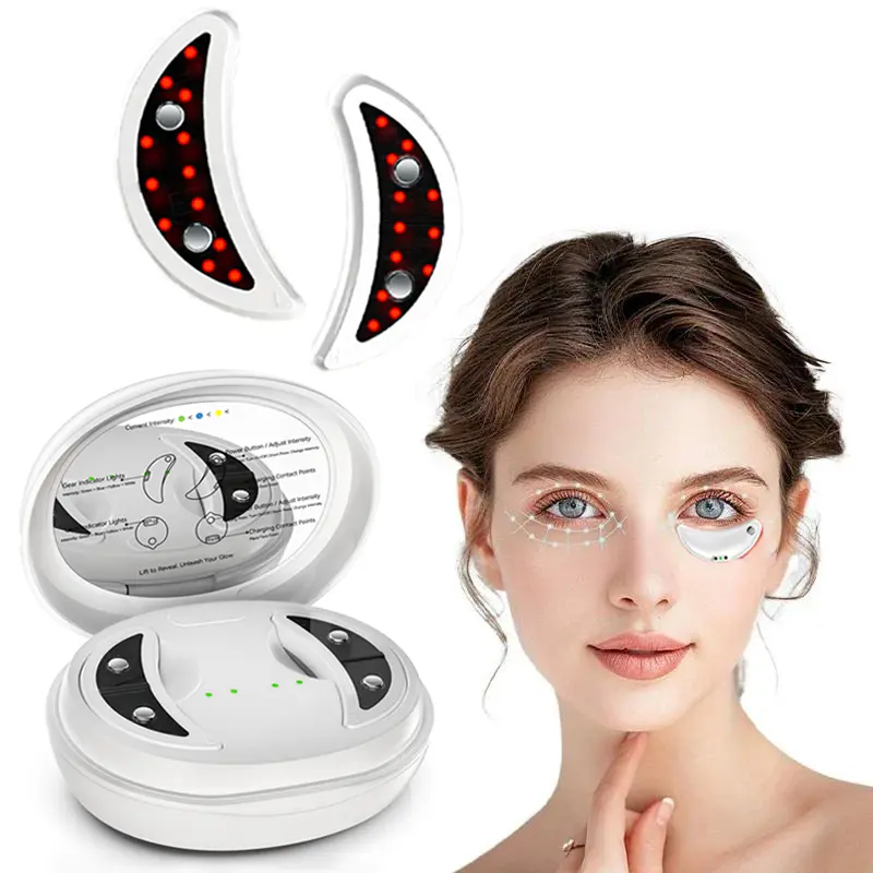 Red Light Eye Massager with Gel Patch, Electric Heated Eye Care Device Eye Massage Patches, 3 Levels Face Eye Relaxation Pad for Women Gifts