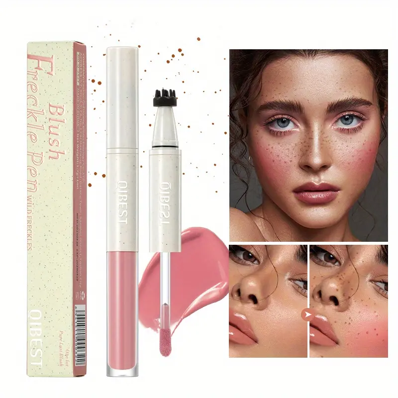 1 piece 2-in-1 freckle powder blusher multi-purpose pen Natural wild freckle+atmosphere powder blusher Natural color double effect durable waterproof smooth application to create a perfect makeup