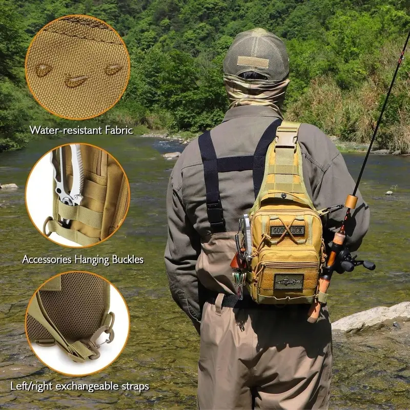Unisex Moore Fishing Tactical Backpack - Waterproof, Wear-Resistant, Crossbody Strap for EDC Items, Fishing Accessories, Daily Carrying, Fishing Camping, Hiking, Durable Outdoor Sports Gear