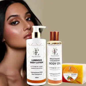 EKLA BOTANICS Set: Luminous Lotion, Brightening Oil & Turmeric Soap for Radiant, Even Skin. Vitamin A, C, E & Glutathione. moisturize oil body oils
