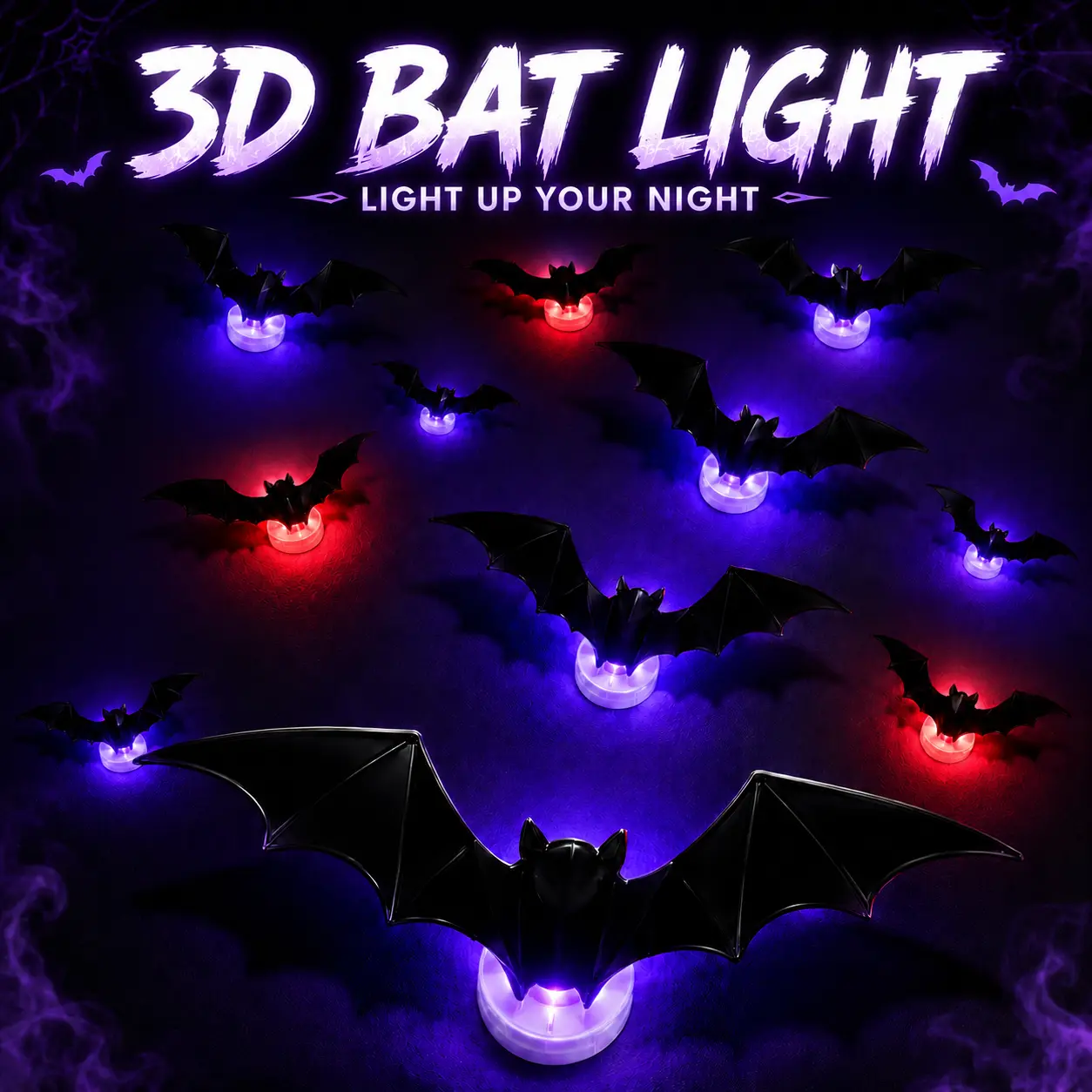3D LED Bat Lights Halloween Decorations, 12/24PCS Bat Wall Stickers with Glow Effect, Easy Install Flying Bat Decor for Door, Window, Wall, Party & Indoor Halloween Decoration