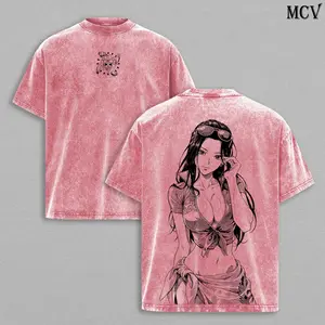 Nico Robin Washed Tee – One Piece Anime Manga Devil Child Graphic Double Printed T-Shirt, Menswear Heavy Cotton Unisex Oversize Streetwear Vintage Edition