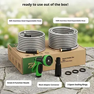 Golden Garden Hose 100-50ft Flexible Water Hose Puncture-Proof Rust-Proof 10 Adjustable Spray Patterns Nozzle Heavy Duty Kink-Free Tangle-Free Design Easy Storage And Operation - Kitchen, Smooth