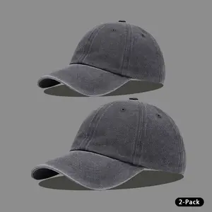 Vintage Washed Baseball Cap 2-Pack – Unisex Adjustable Hat, Retro Streetwear Style