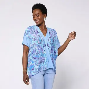 DG2 by Diane Gilman Placement Print Y-Neck Tunic Blouse