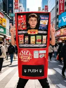 Vending Machine Costume Design, Fun Interactive Coin Slot, Snack, Snack Mix, Curl Delish & Item Dispenser, Perfect for Halloween Parties, Themed Events, Role-Playing