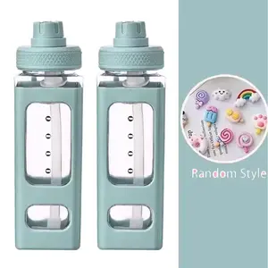 Kawaii Water Bottle with Straw - 3D Cute Bear BPA-Free Square Sippy Cup 700ml