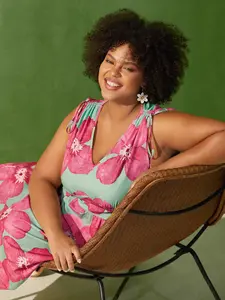 【Summer Turn-Up】【V-Neck 】 Bloomchic Floral Print V-Neck Tied Midi Dress Sleeveless Boho Style Comfort Breathable Drawstring Pocket Garden Parties Casual Wear RedViolet Greenbean Elegant 2026 Summer Pick for Mother's Day